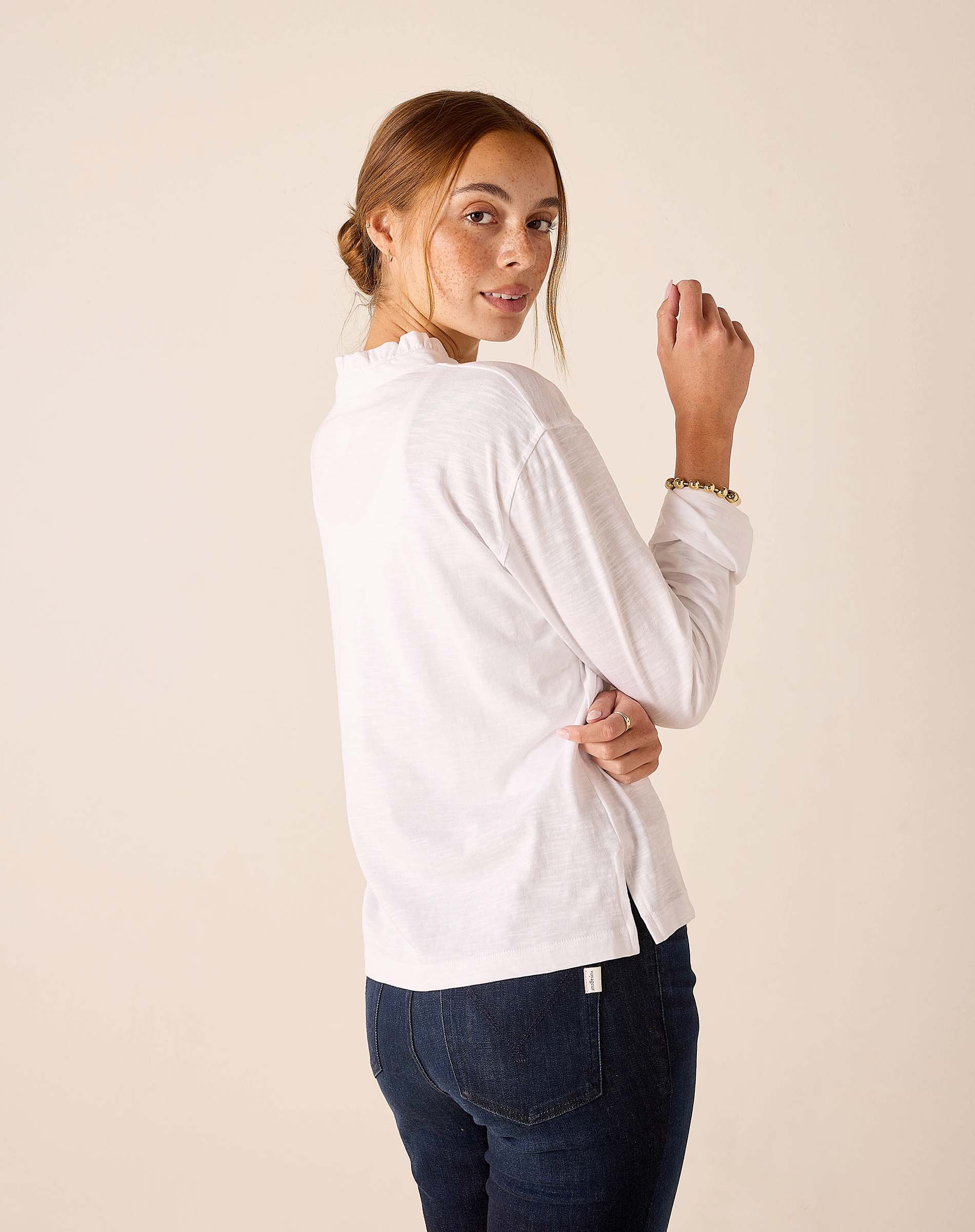 Josephine Long Sleeve Ruffle Henley by MERSEA | Elevated Tee