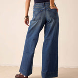 Deep pacific blue wide-leg jeans featuring a relaxed fit and denim construction.