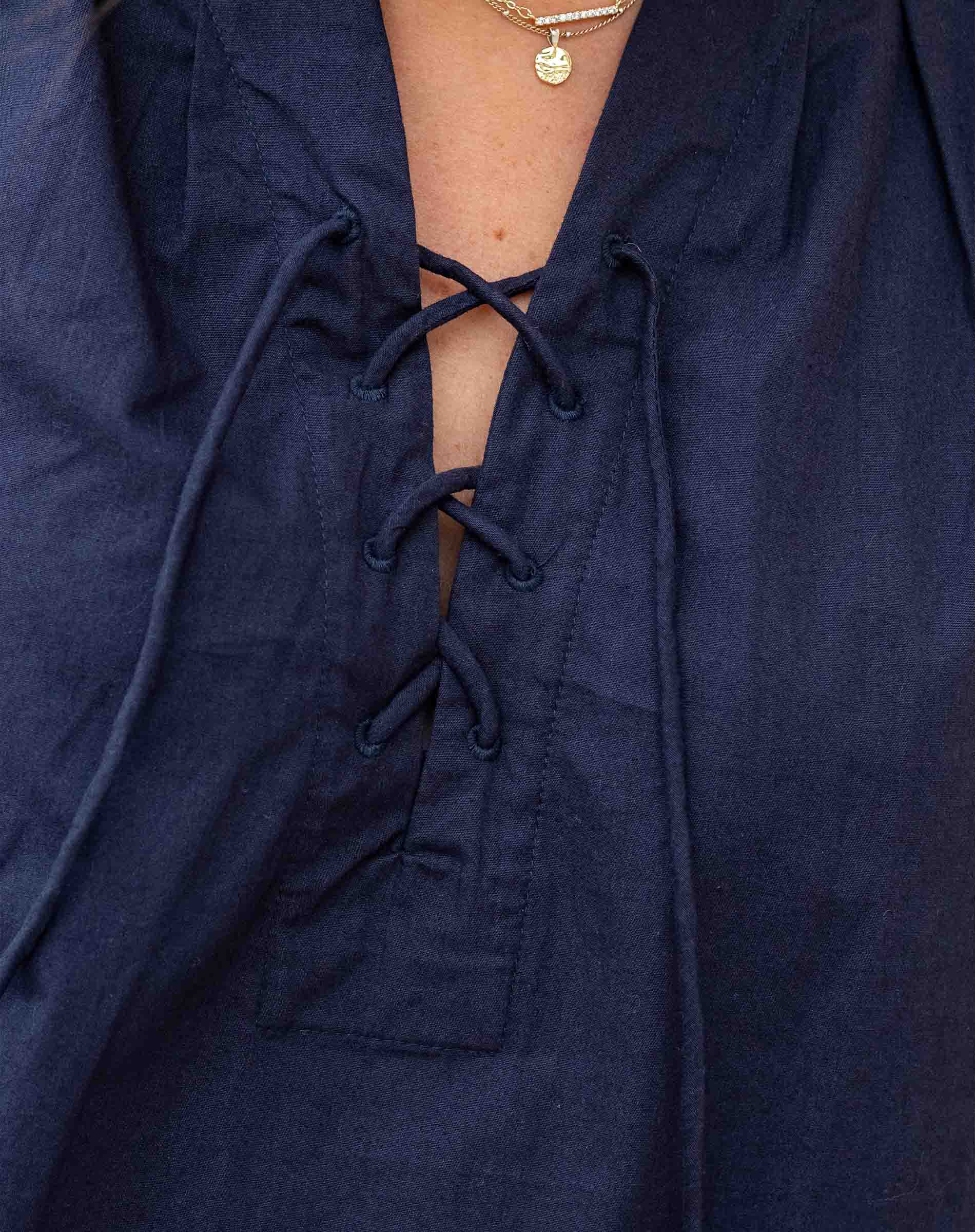 Navy blue shirt with lace-up front detail