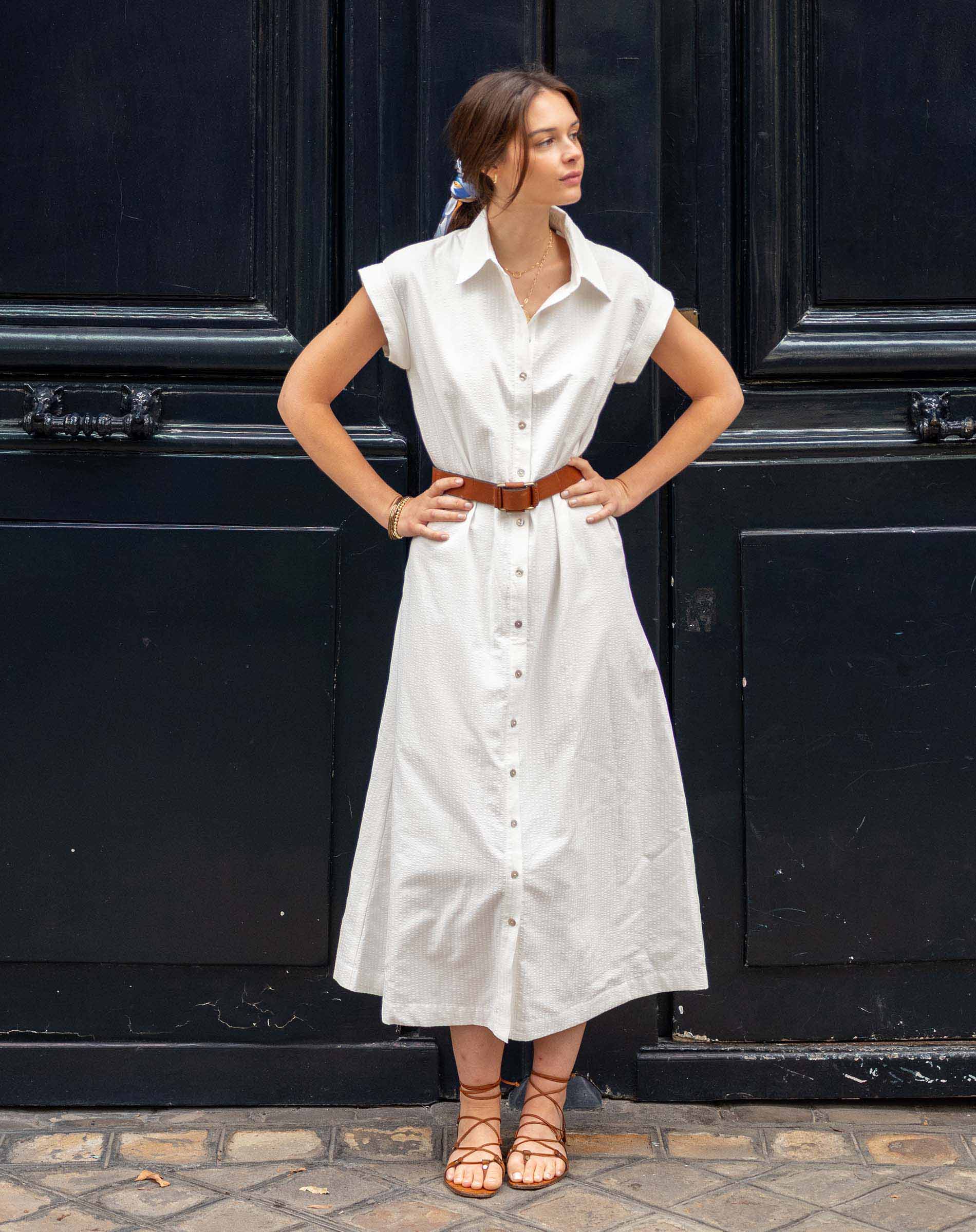 knee length dresses for ladies Pure Silk Midi Dresses Long Sleeve Button Down Silk Shirt Dress main image 0