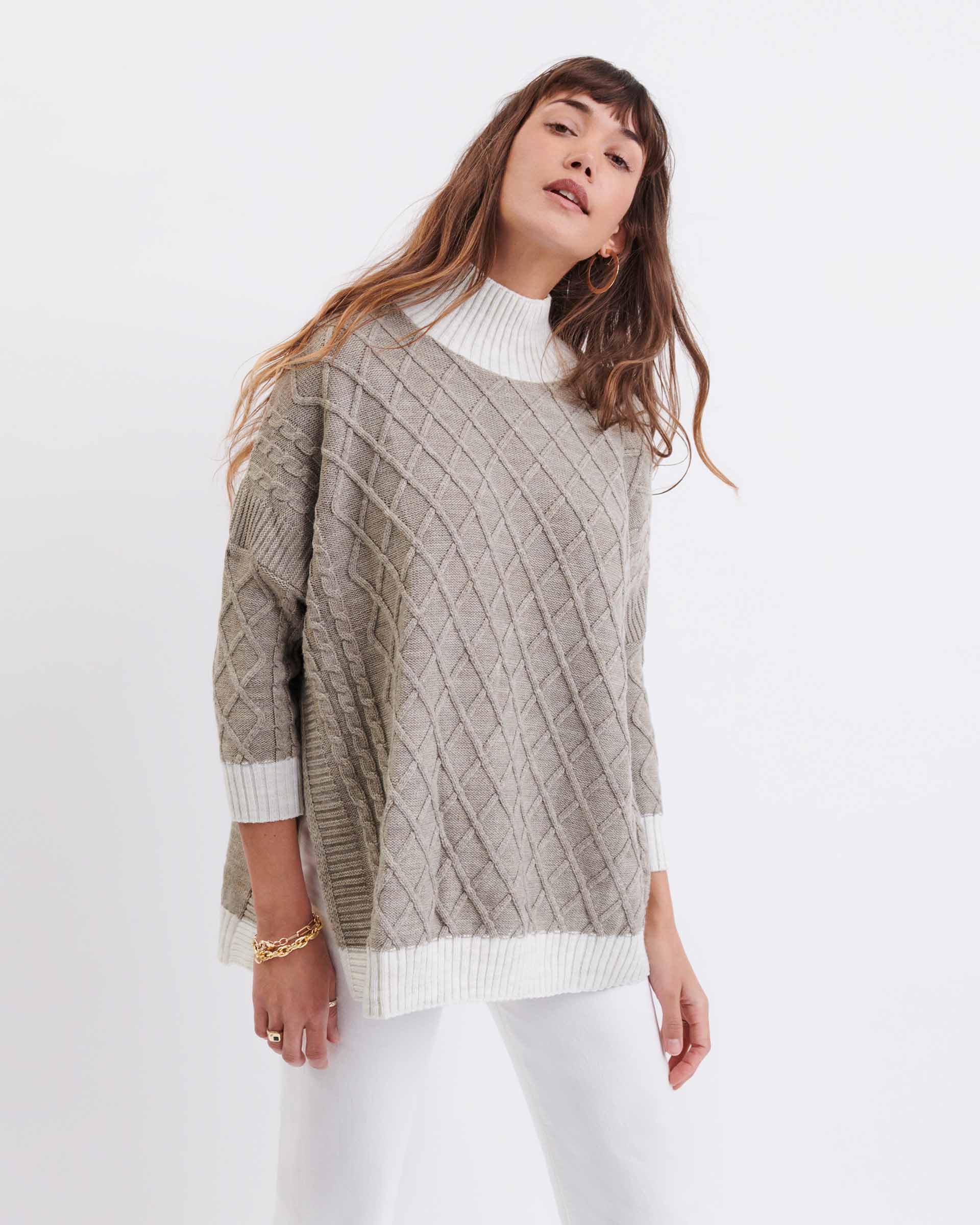 Women's Neutral Cable Knit Sweater