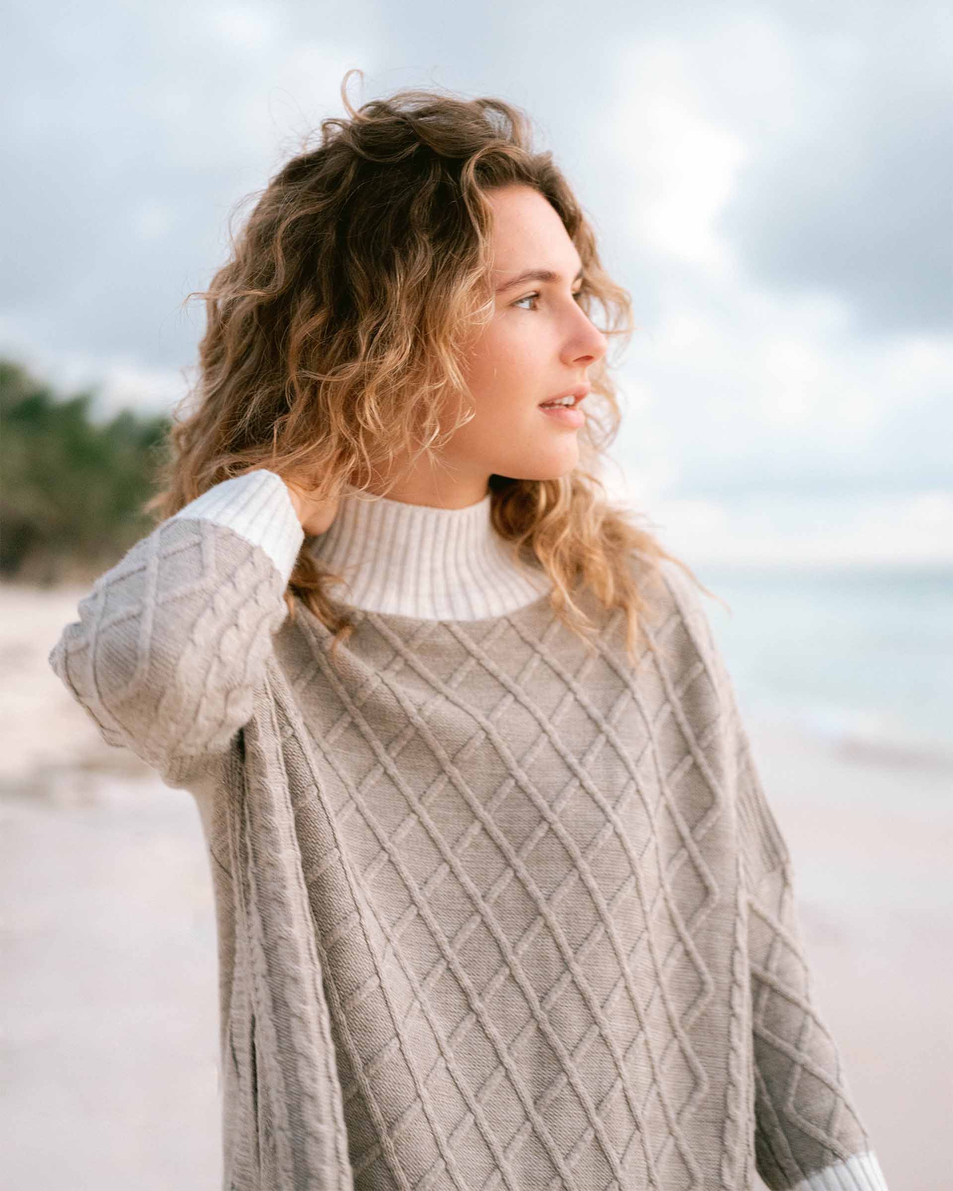 Women's Neutral Cable Knit Sweater