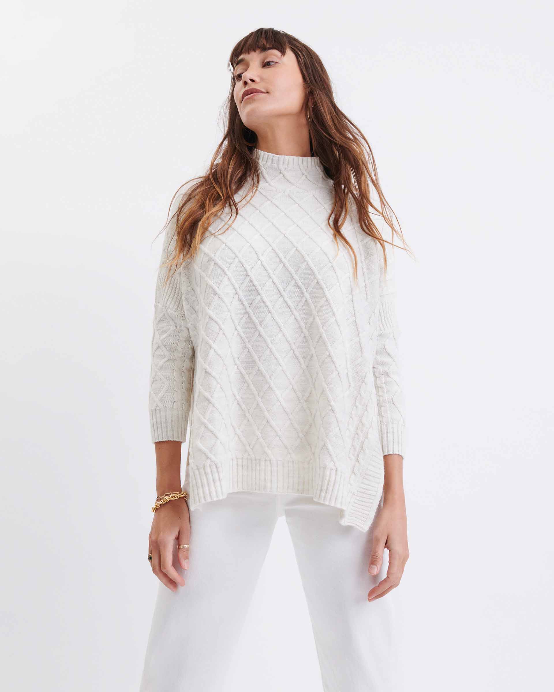 Women's Off White Cable Knit Sweater