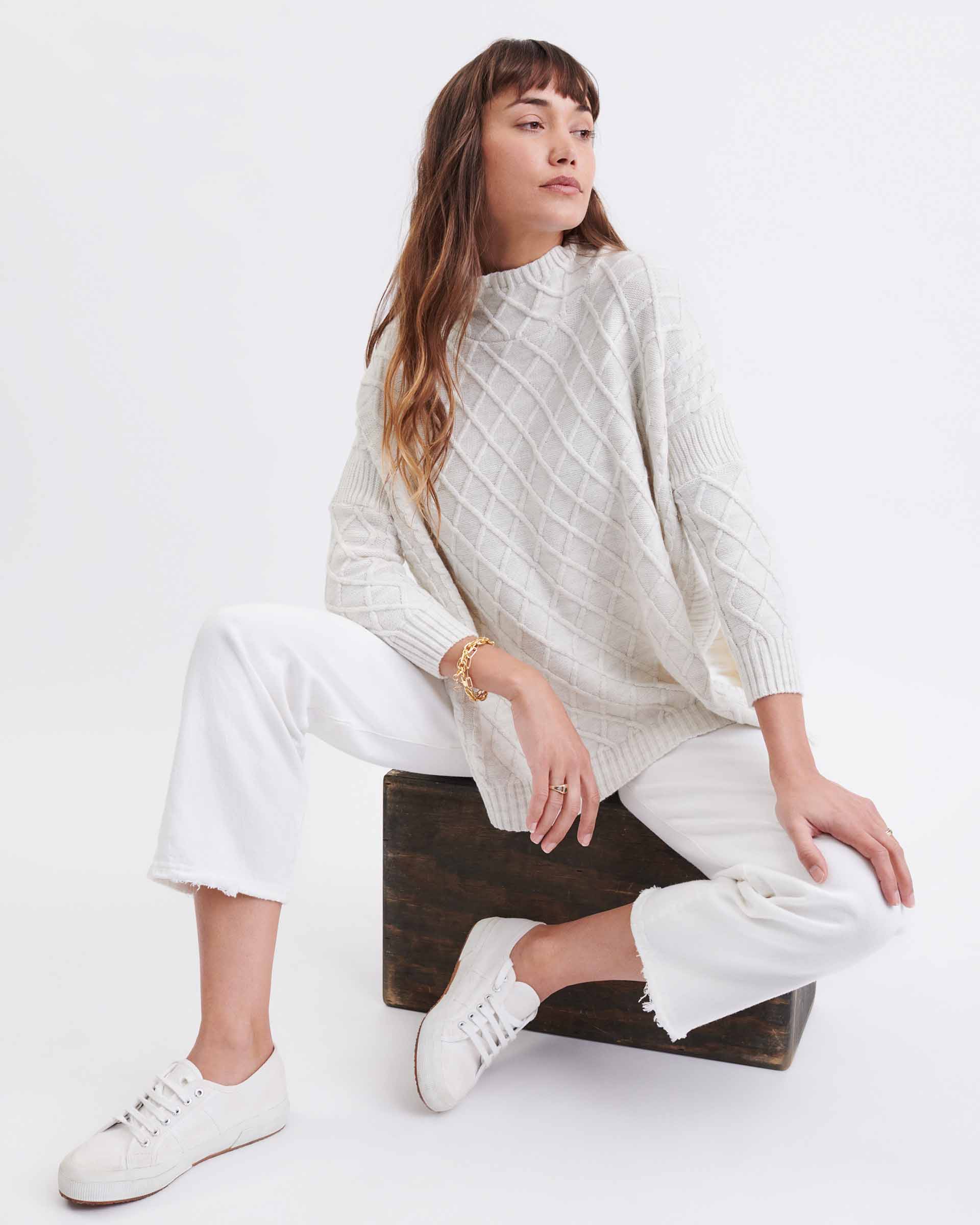 Women's Off White Cable Knit Sweater