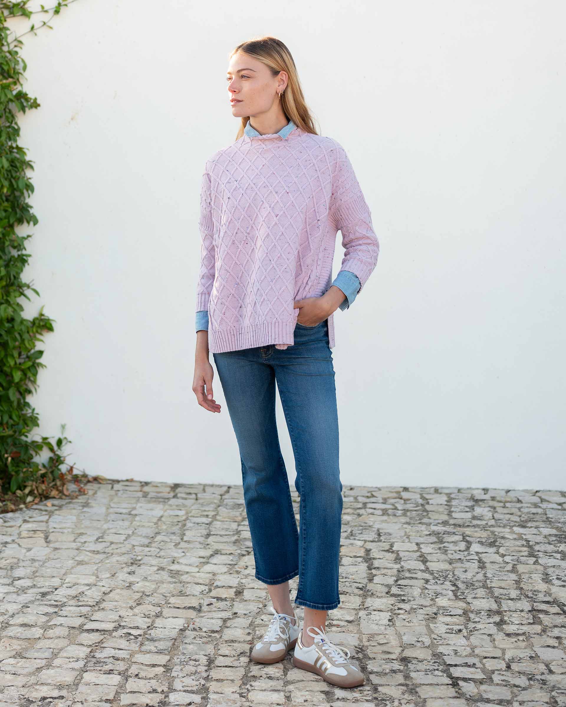 Women's Light Pink Cable Knit Sweater