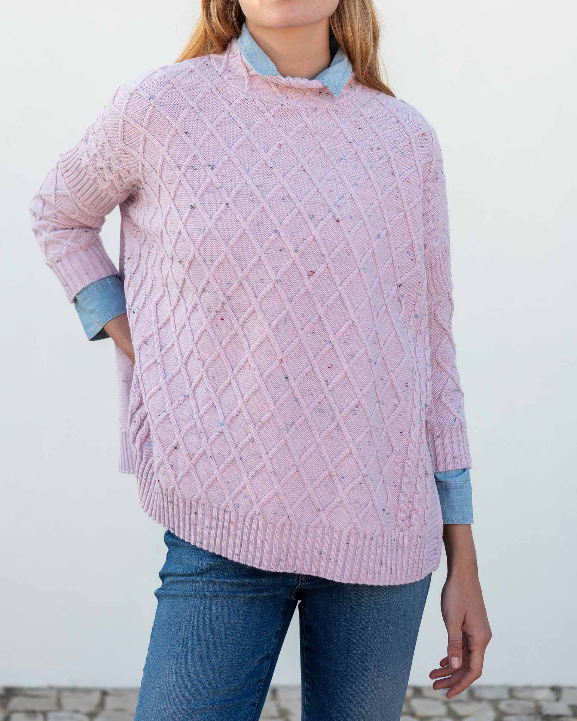 Women's Light Pink Cable Knit Sweater