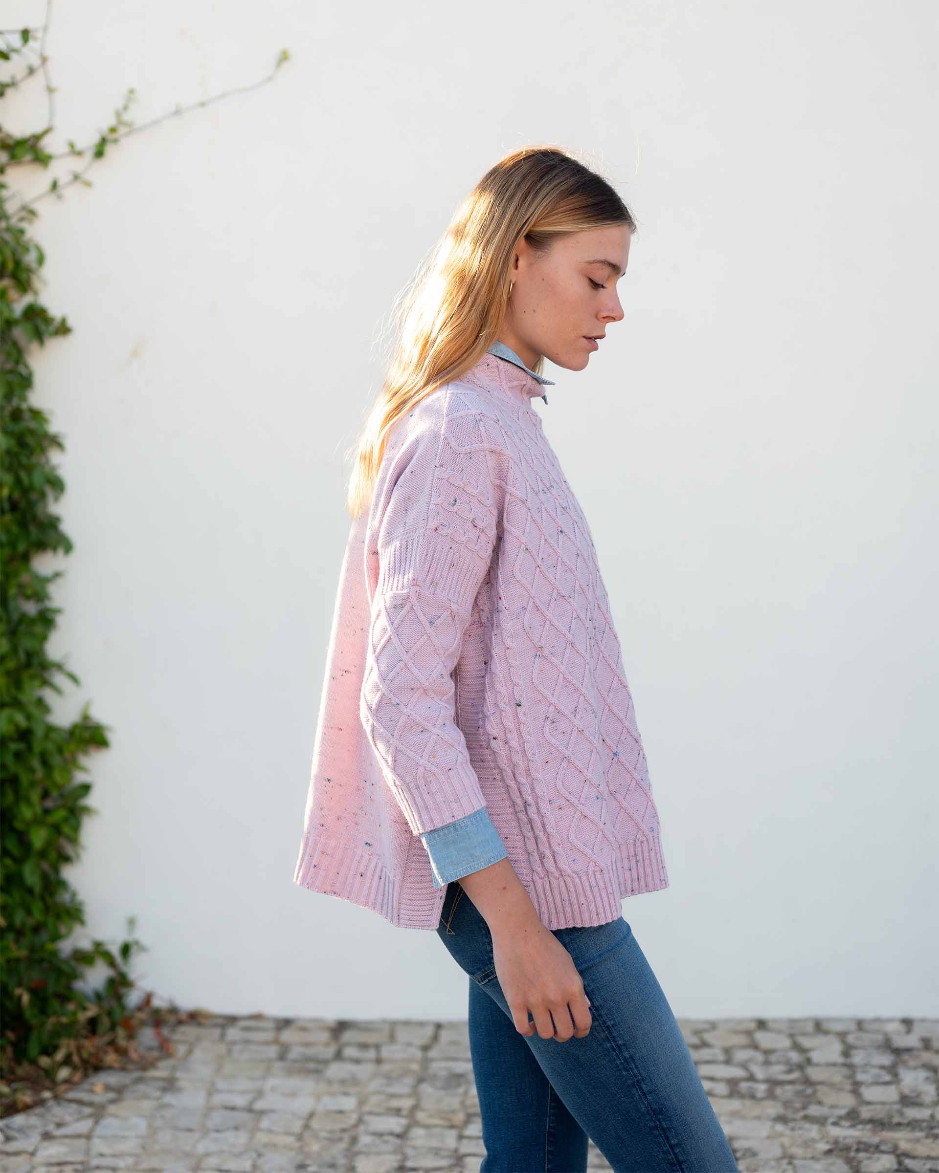 Women's Light Pink Cable Knit Sweater