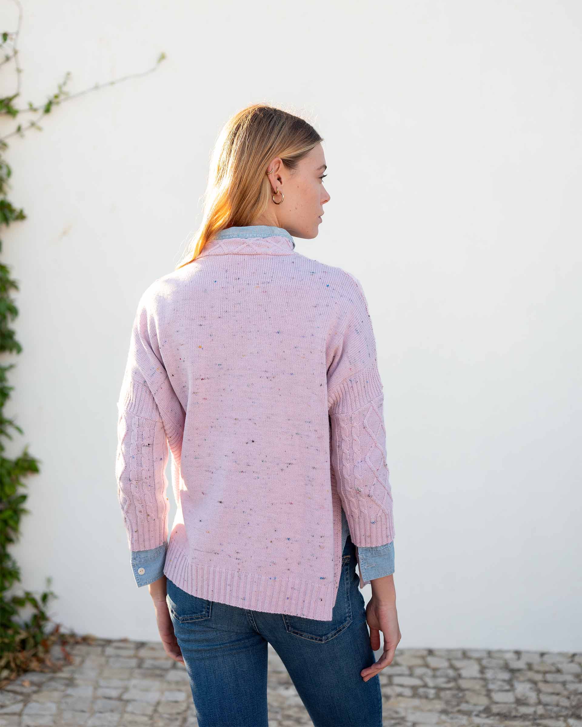 Women's Light Pink Cable Knit Sweater