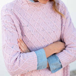 Women's Light Pink Cable Knit Sweater