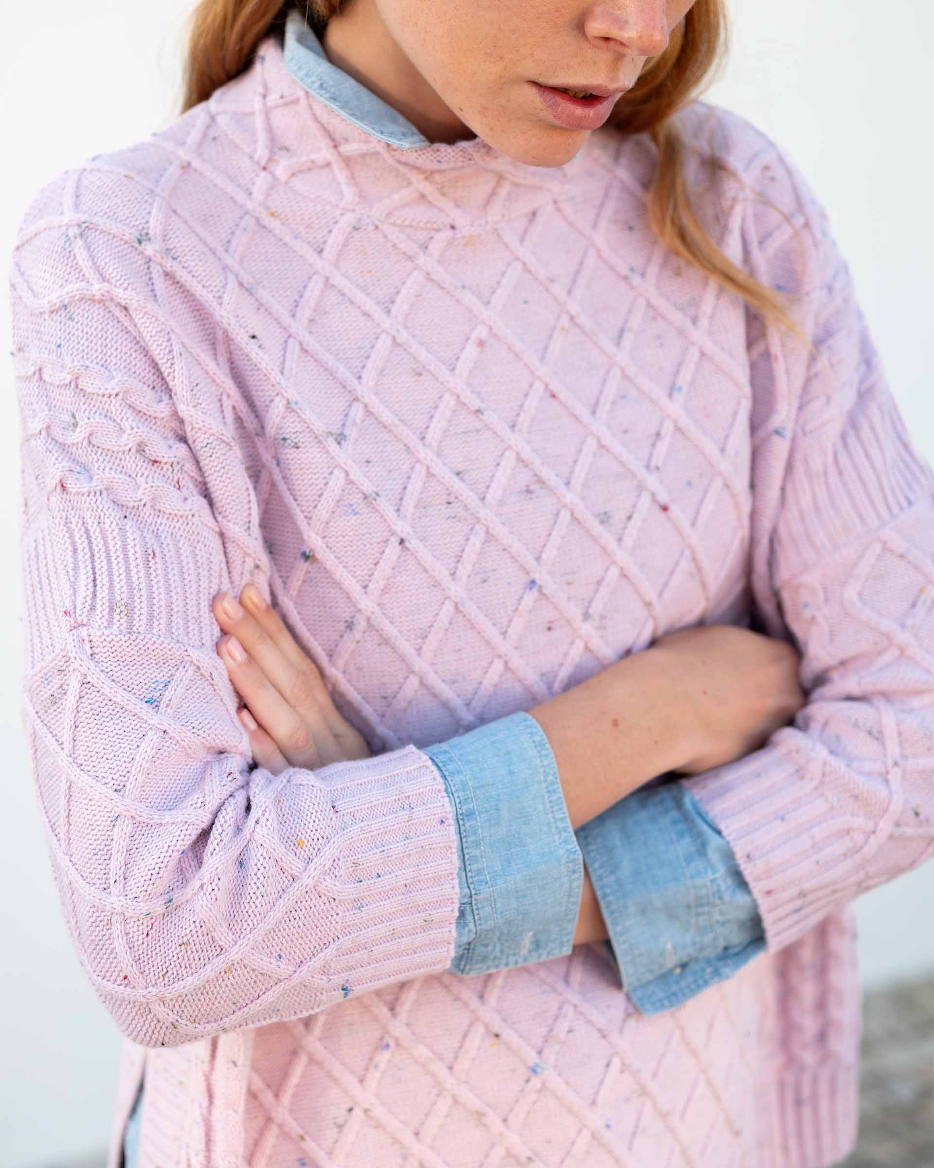 Women's Light Pink Cable Knit Sweater