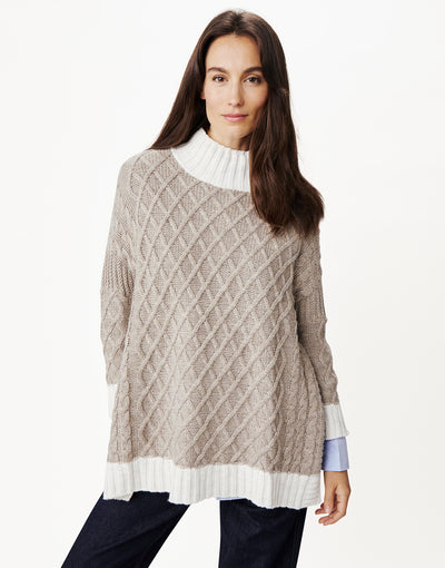 Libson cable knit sweater in beige and white