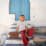 Twill pants in persimmon with a wide-leg fit.