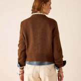 Cocoa brown knit sweater with a relaxed fit and soft texture.