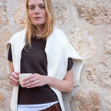 Truffle color crewneck cashmere sweater with a soft knit feel.