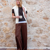Truffle cashmere crewneck top.