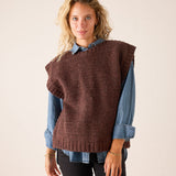 Women's travel-friendly chocolate brown knit sweater vest with a relaxed fit and chunky ribbed texture.