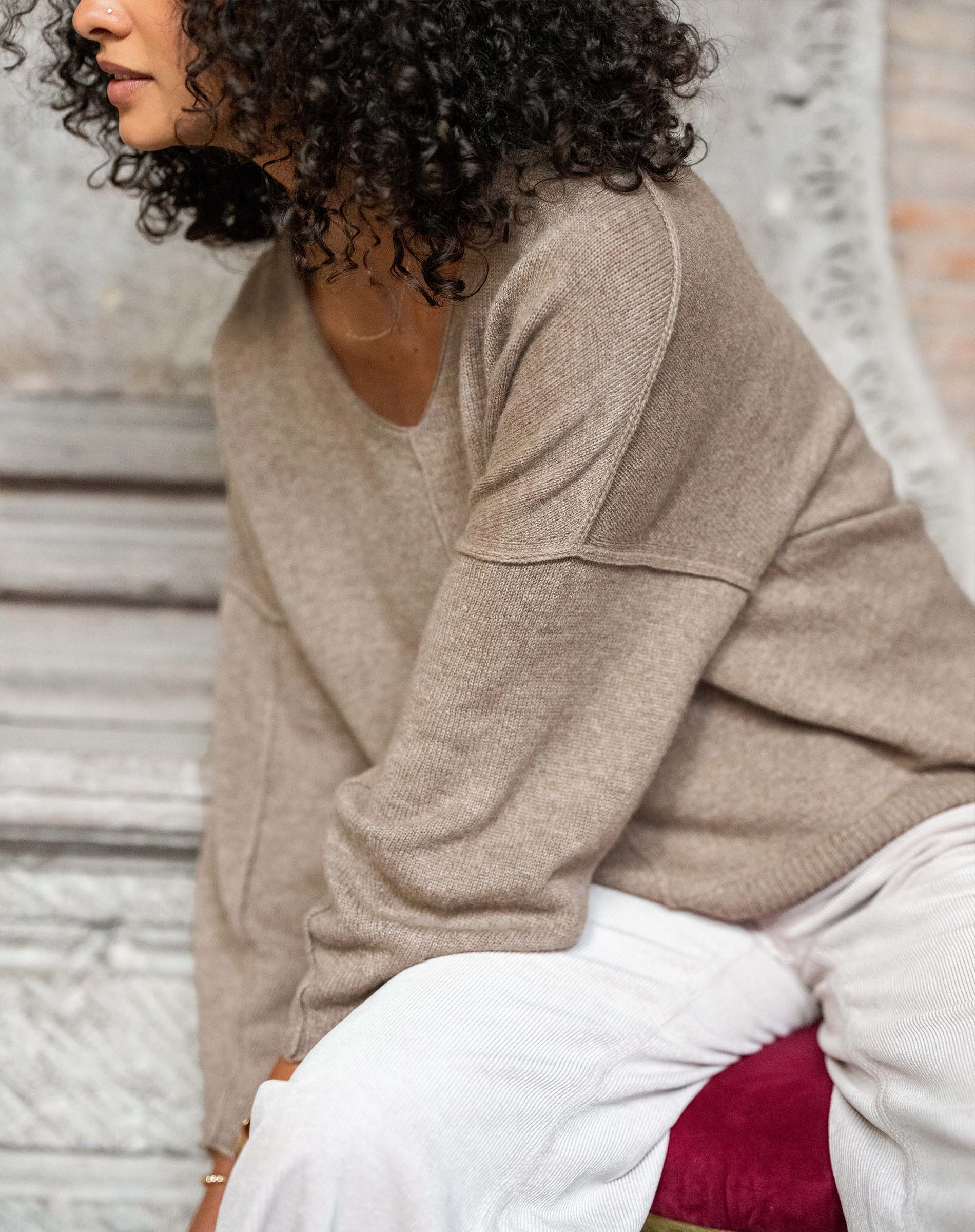 L'Appartement アパルトモン Cashmere V/N Knit Wool Silk Cashmere Crewneck Knit（ニット／セーター）｜L
