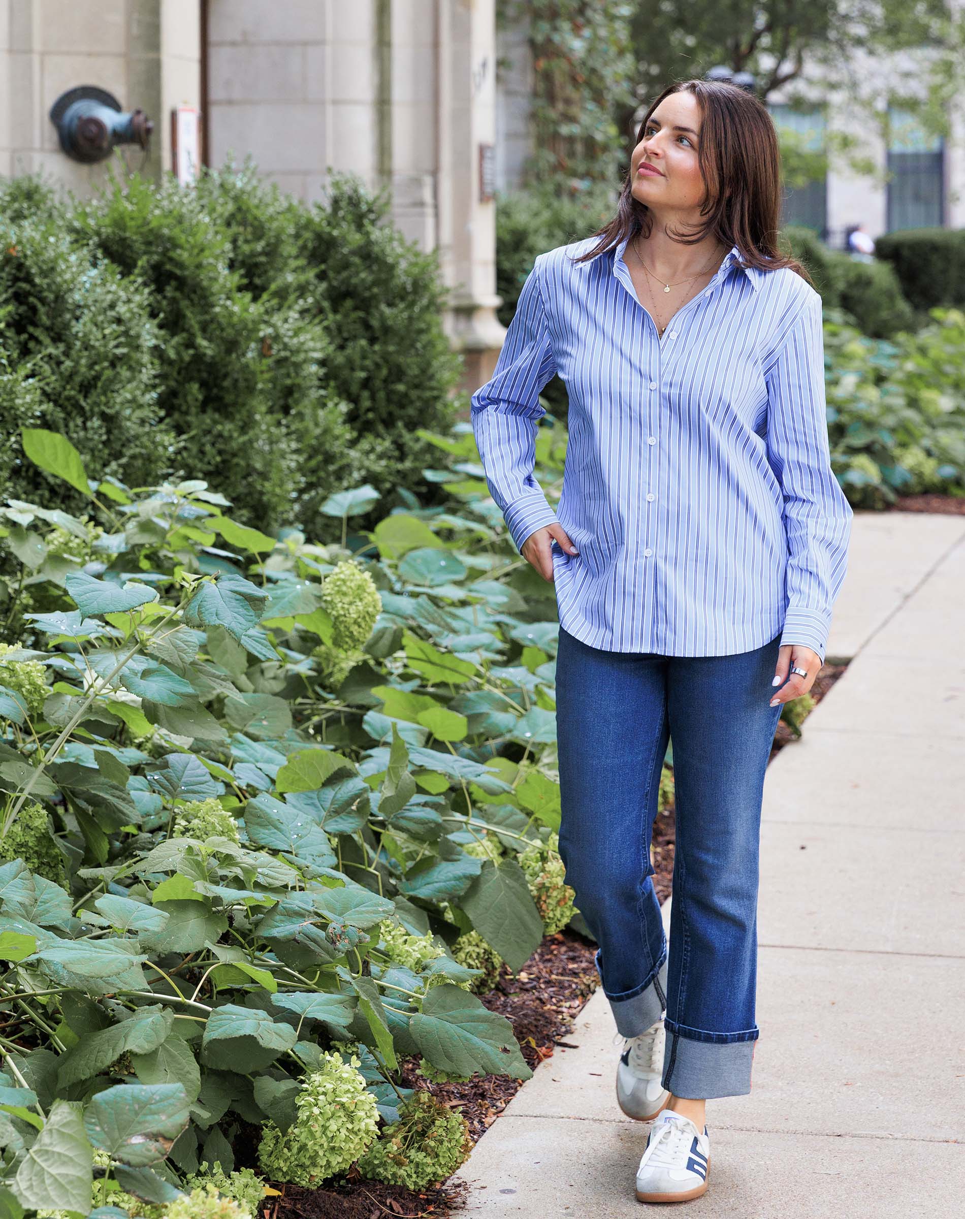 Women's Blue Striped Button Up Shirt