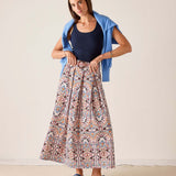MERSEA women's travel-friendly women's travel-friendly multi-colored floral arched pattern maxi skirt with a tiered, flowy silhouette.