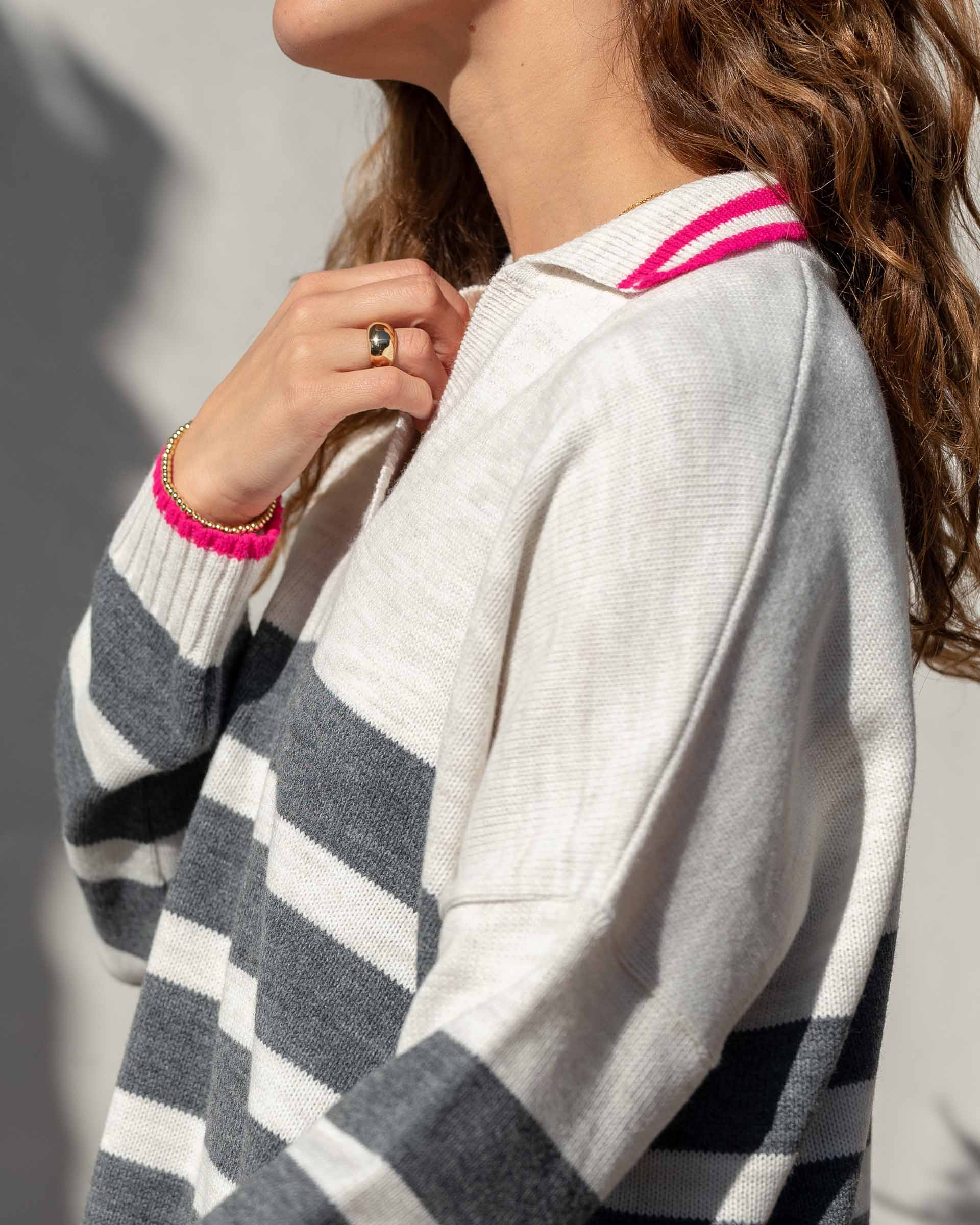 Women's Fall Oversized Polo Sweater with Side Slits