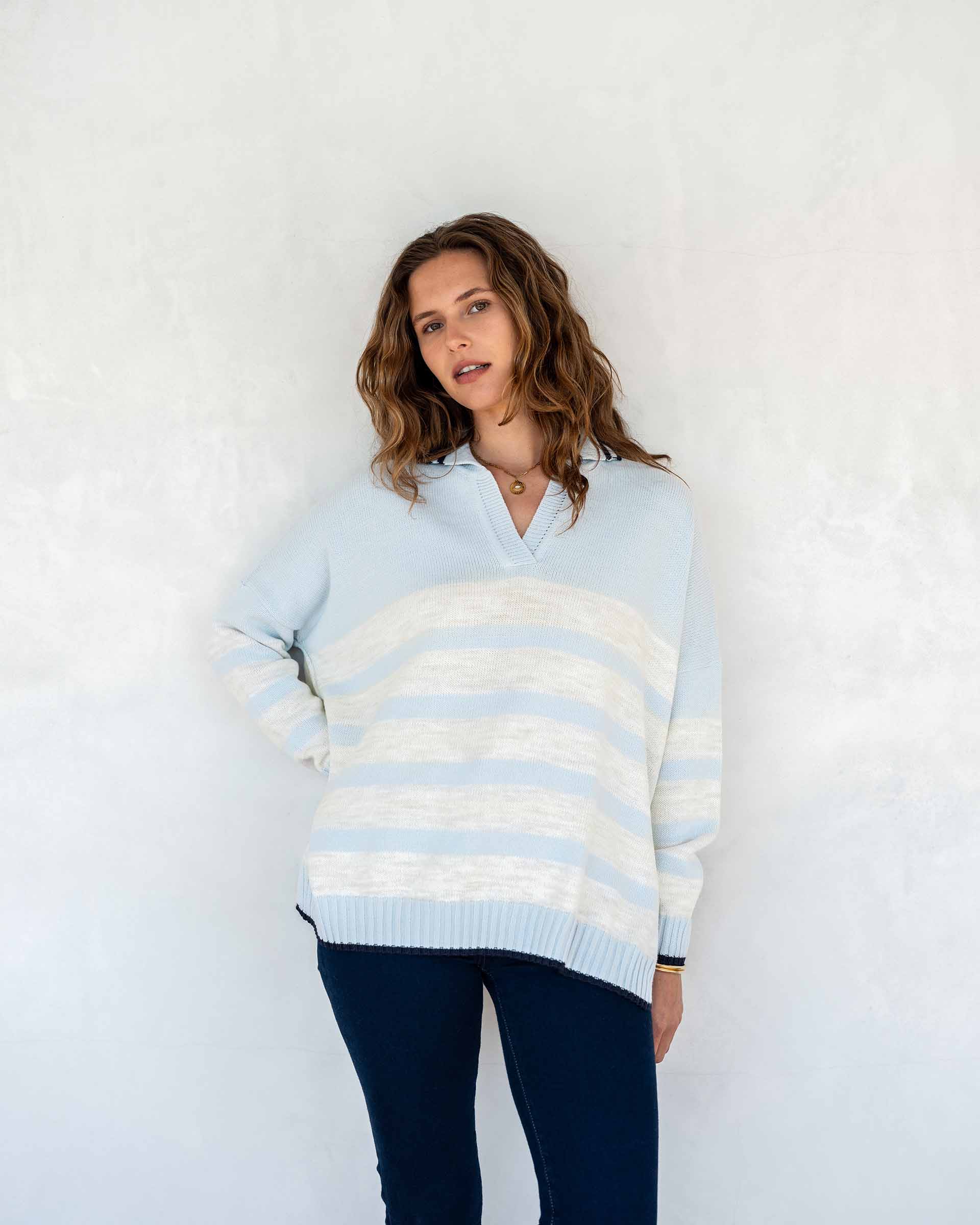 Women's Fall Oversized Polo Sweater with Side Slits