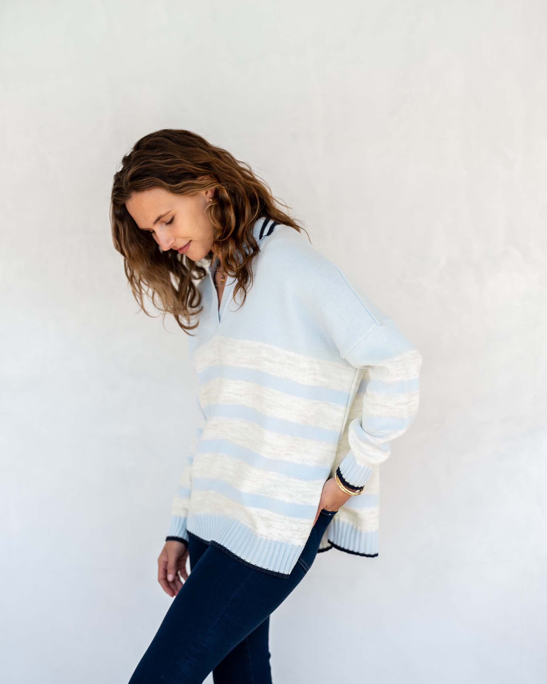 Women's Fall Oversized Polo Sweater with Side Slits