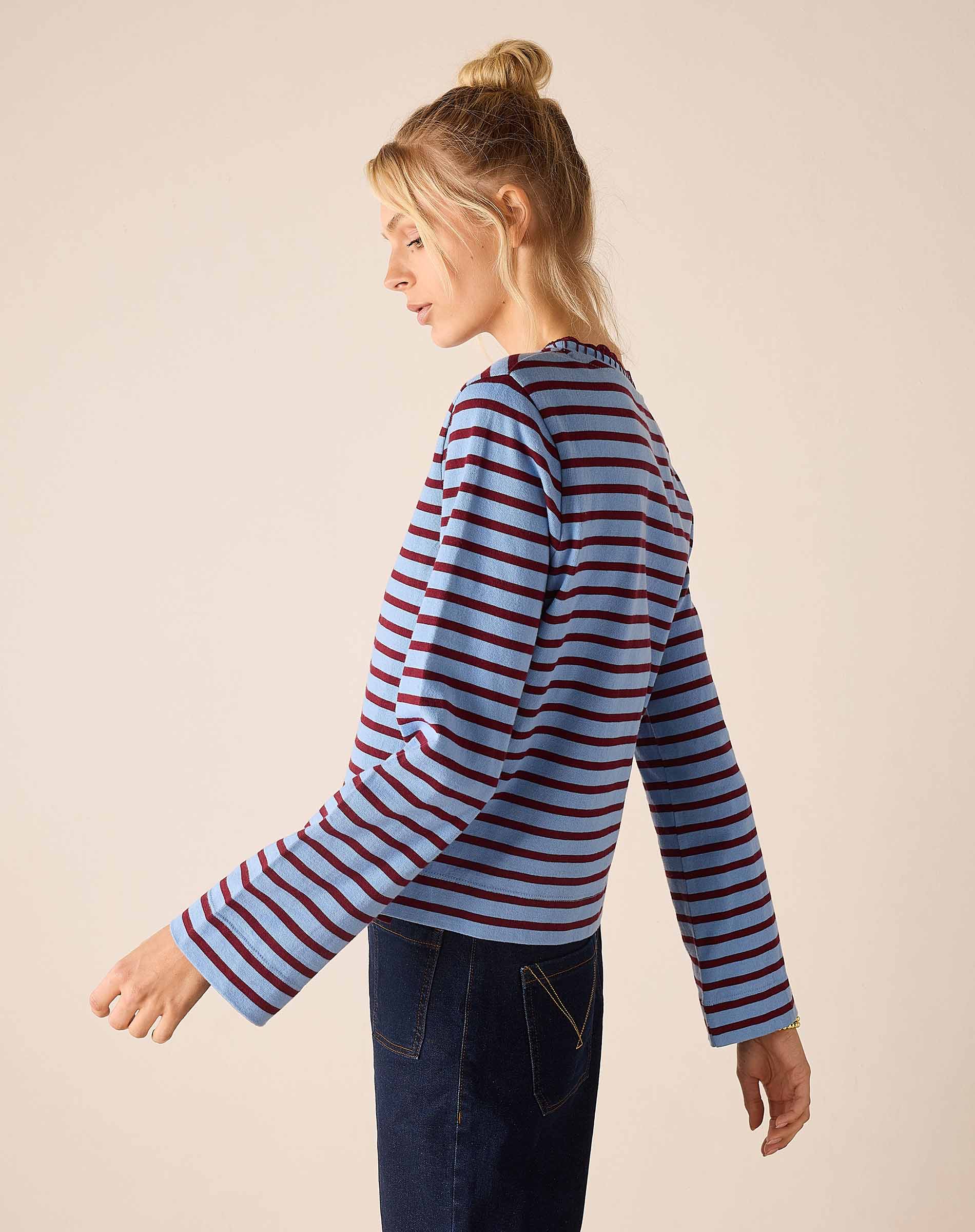 Plum and berry striped cotton jersey tee