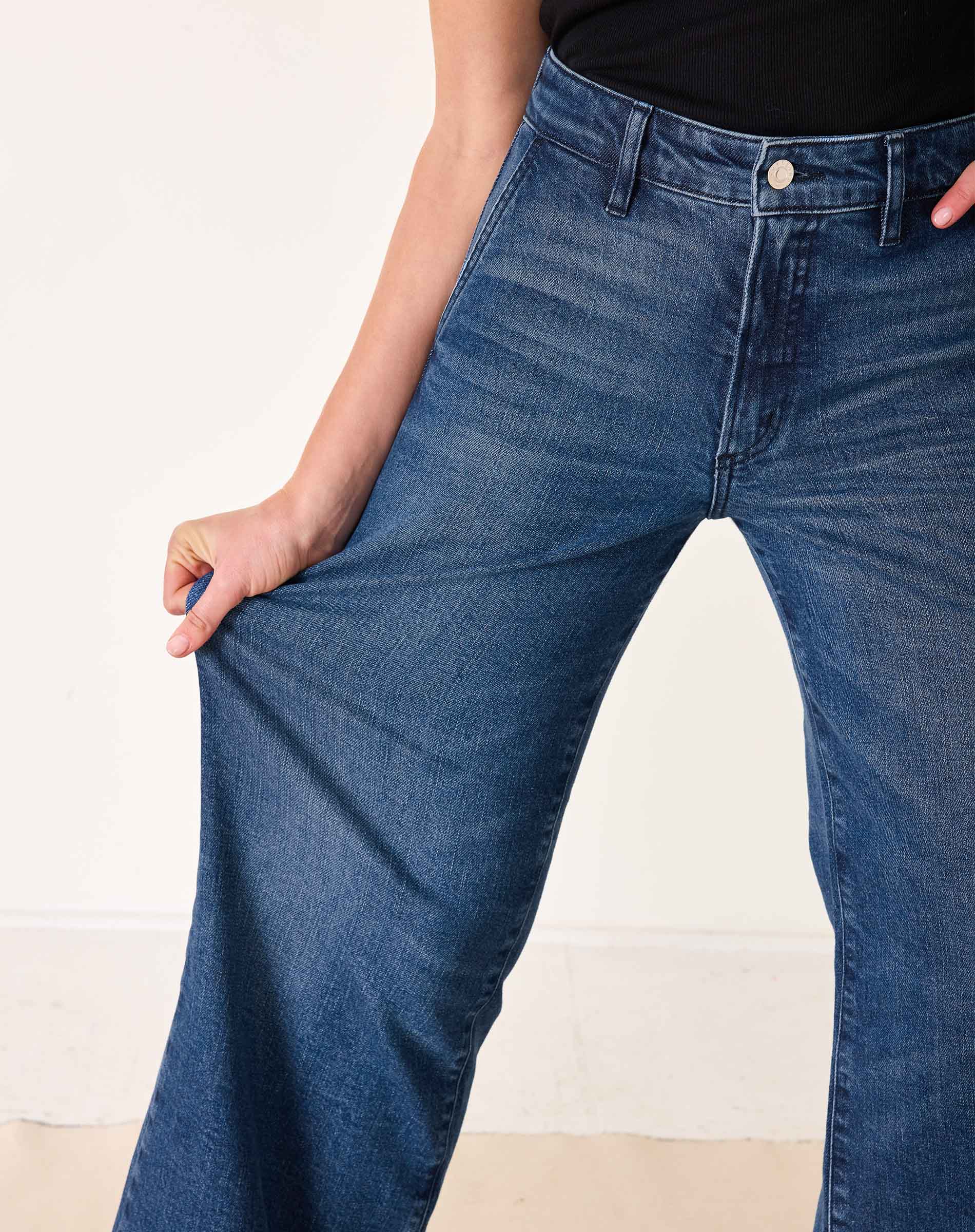 Women's Wide Leg Dark Wash Trousers