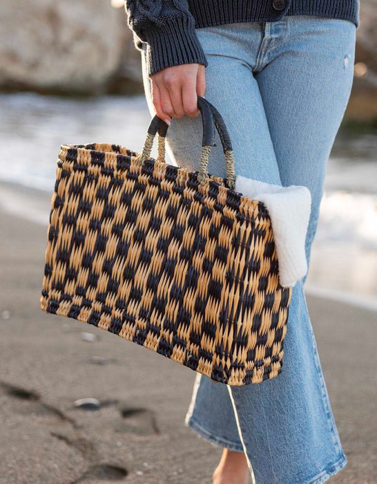 Large Blue Checkered Tote Bag - Bags and Clutches