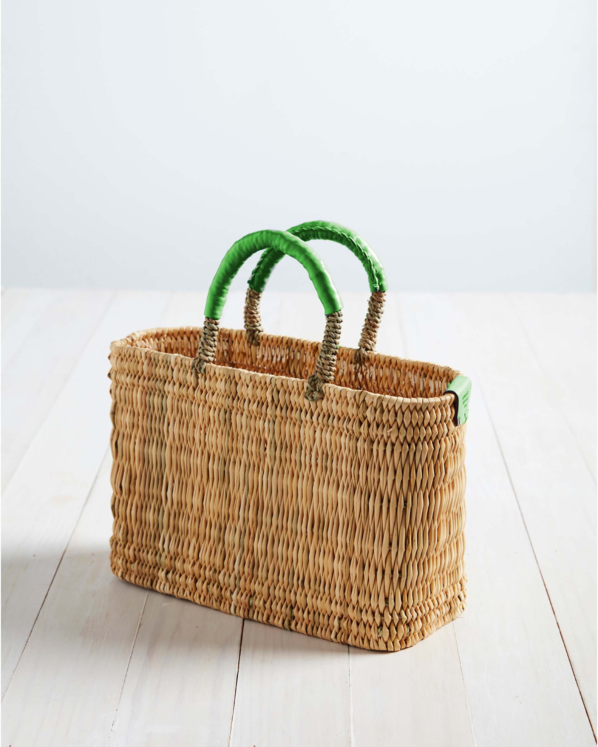 small medina market basket with green handles