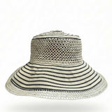 Straw hat with black and white stripes on a white background