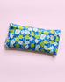 close up of eye pillow in pop impatiens pattern