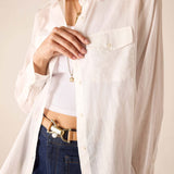 White oversized linen double-pocket button-down shirt