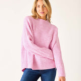 Heathered dewy pink ribbed mockneck sweater