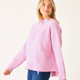Heathered dewy pink mockneck ribbed knit sweater