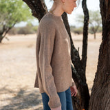 Heathered driftwood mockneck ribbed knit sweater