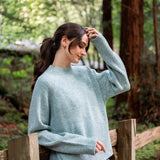 Heathered sea foam mockneck ribbed knit sweater
