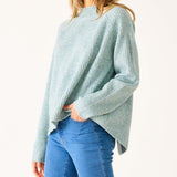 Heathered sea foam mockneck ribbed knit sweater