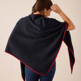 Navy and red oversized wrap scarf in a soft knit fabric.