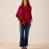 Wine pinkberry draped shawl wrap with a soft knit texture.