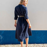 Women's Navy Linen Maxi Button Up Coverup Dress