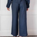 Women's Navy Linen Coverup Pants Adjustable Waistband