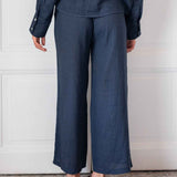 Women's Navy Linen Coverup Pants Adjustable Waistband