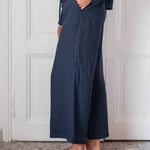 Women's Navy Linen Coverup Pants Adjustable Waistband