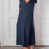 Women's Navy Linen Coverup Pants Adjustable Waistband