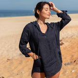 Women's Navy Linen Hoodie Tunic Coverup