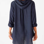 Women's Navy Linen Hoodie Tunic Coverup