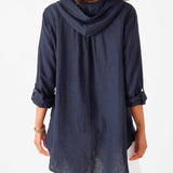 Women's Navy Linen Hoodie Tunic Coverup