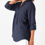 Women's Navy Linen Hoodie Tunic Coverup