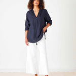 Women's Navy Linen Hoodie Tunic Coverup